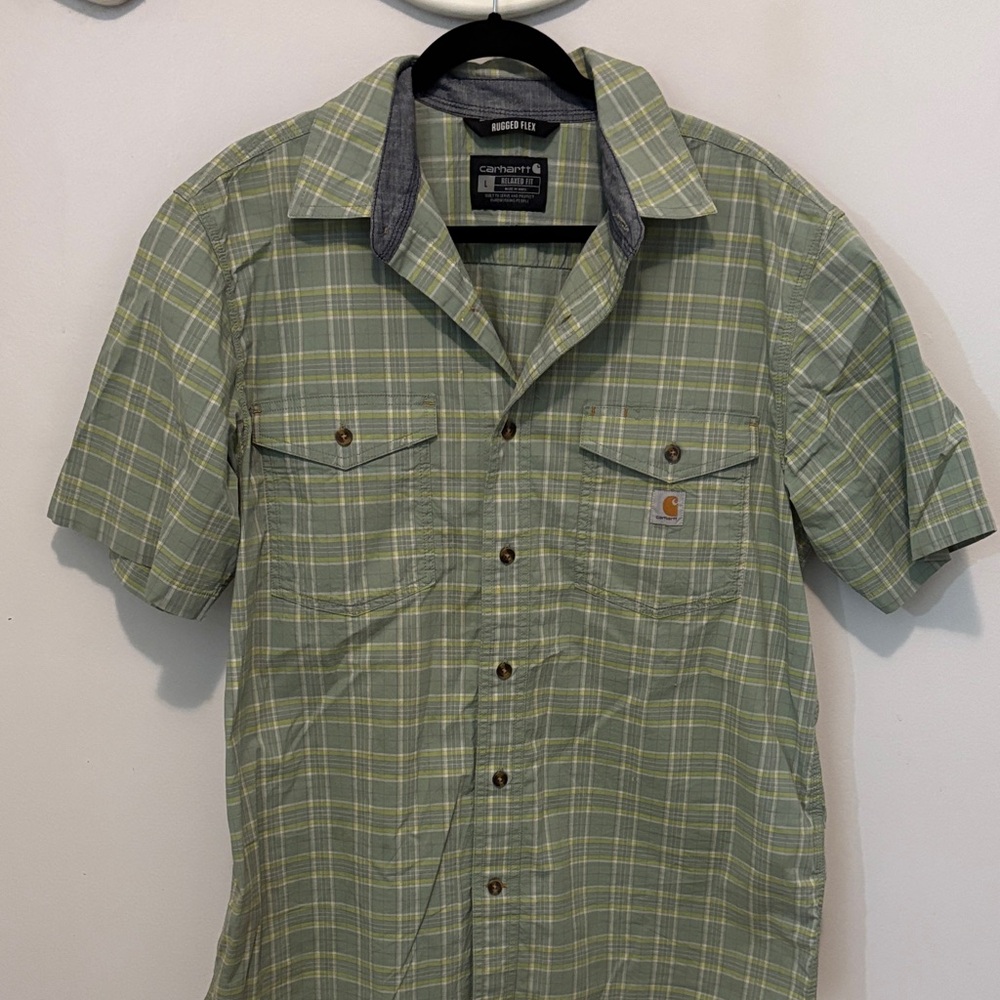 Carhartt Men's Olive Plaid Button Down Shirt